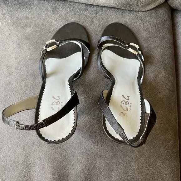 Y2K BCBG Satin Black Leather Rhinestone Slingback Heels Women’s‎ 8.5 vintage - Picture 5 of 14